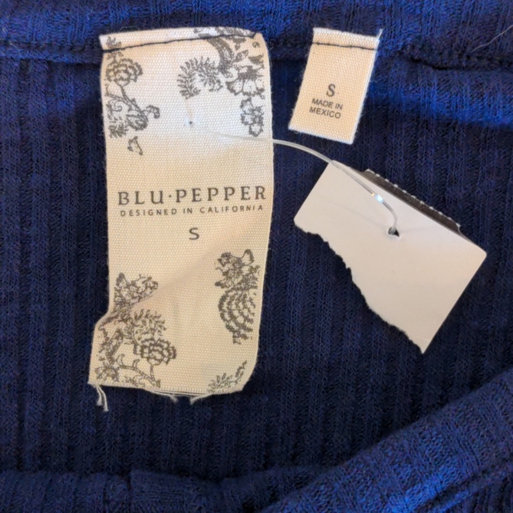 NWT Blu Pepper Ribbed Navy Shift Henley Dress - Picture 5 of 6
